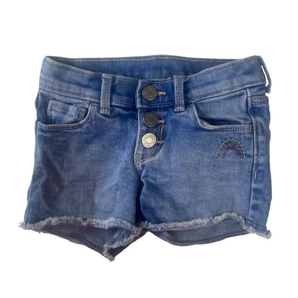 Old Navy Denim Shorts Girls 3T Blue Button Fly Snaps Adjustable Waist Rainbow - Picture 1 of 9